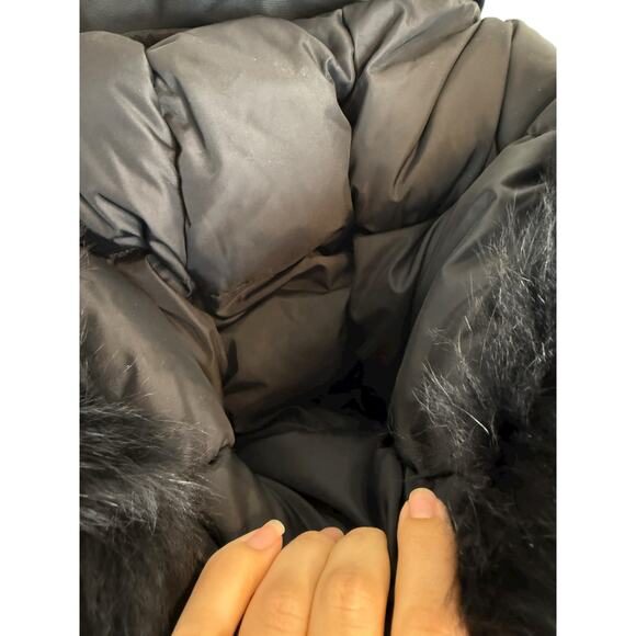 Moose Knuckles Beaver Fox Fur Hooded Down Bomber Jacket Black Size Small - Picture 10 of 16